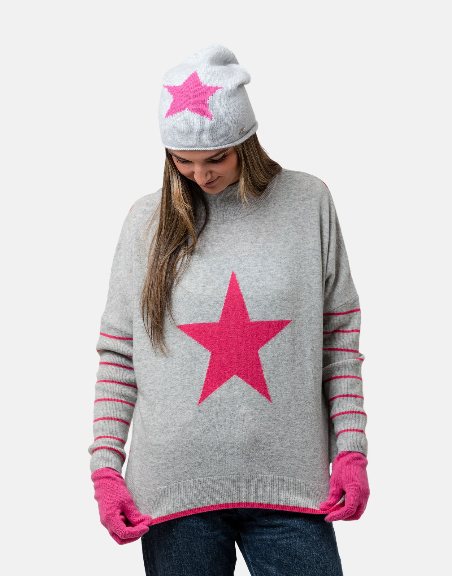 Grey jumper pink on sale star