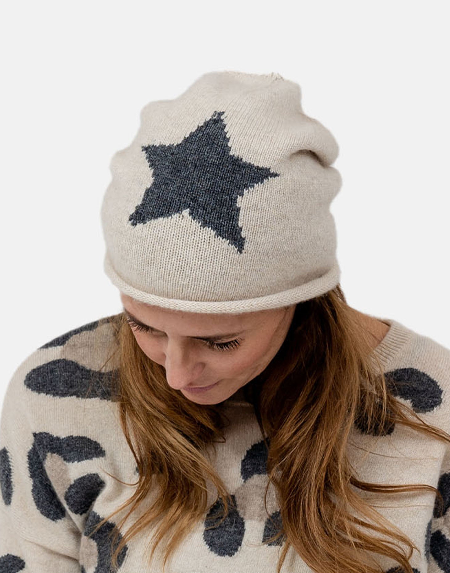 Star Oatmeal Cashmere Beanie cloudnine cashmere