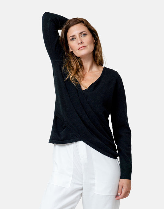 Snuggle Wrap Black Cashmere Jumper