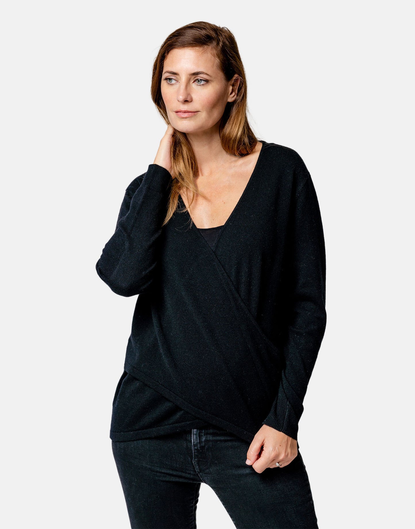 Snuggle Wrap Black Cashmere Jumper